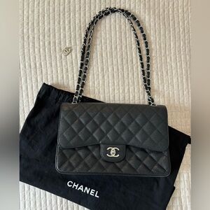 Chanel Quilted Caviar Classic Jumbo Double Flap in Black